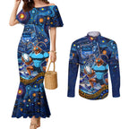 Personalised Mascot NSW Blues Rugby Couples Matching Mermaid Dress and Long Sleeve Button Shirt Aboriginal Galaxy