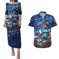 Personalised Mascot NSW Blues Rugby Couples Matching Puletasi and Hawaiian Shirt Aboriginal Galaxy