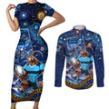 Personalised Mascot NSW Blues Rugby Couples Matching Short Sleeve Bodycon Dress and Long Sleeve Button Shirt Aboriginal Galaxy
