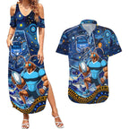 Personalised Mascot NSW Blues Rugby Couples Matching Summer Maxi Dress and Hawaiian Shirt Aboriginal Galaxy