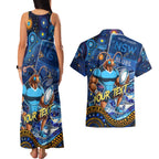 Personalised Mascot NSW Blues Rugby Couples Matching Tank Maxi Dress and Hawaiian Shirt Aboriginal Galaxy