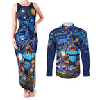 Personalised Mascot NSW Blues Rugby Couples Matching Tank Maxi Dress and Long Sleeve Button Shirt Aboriginal Galaxy