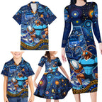 Personalised Mascot NSW Blues Rugby Family Matching Long Sleeve Bodycon Dress and Hawaiian Shirt Aboriginal Galaxy