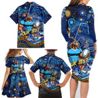 Personalised Mascot NSW Blues Rugby Family Matching Long Sleeve Bodycon Dress and Hawaiian Shirt Aboriginal Galaxy