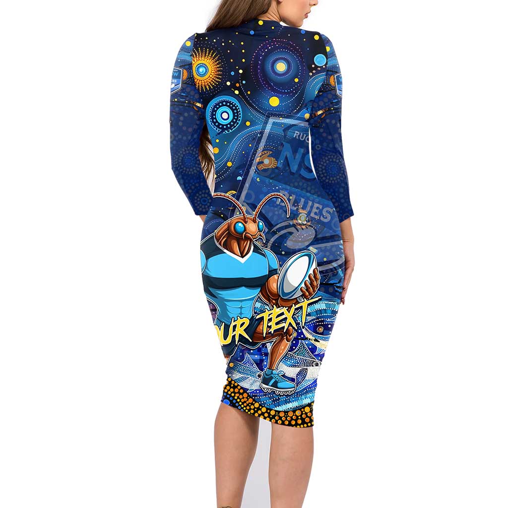 Personalised Mascot NSW Blues Rugby Family Matching Long Sleeve Bodycon Dress and Hawaiian Shirt Aboriginal Galaxy