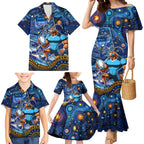 Personalised Mascot NSW Blues Rugby Family Matching Mermaid Dress and Hawaiian Shirt Aboriginal Galaxy