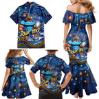 Personalised Mascot NSW Blues Rugby Family Matching Mermaid Dress and Hawaiian Shirt Aboriginal Galaxy