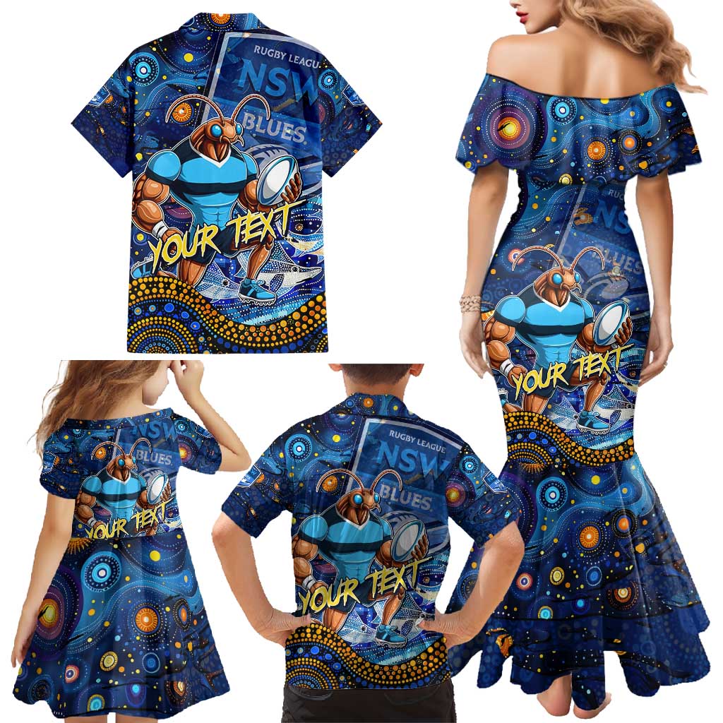 Personalised Mascot NSW Blues Rugby Family Matching Mermaid Dress and Hawaiian Shirt Aboriginal Galaxy