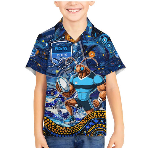 Personalised Mascot NSW Blues Rugby Family Matching Mermaid Dress and Hawaiian Shirt Aboriginal Galaxy
