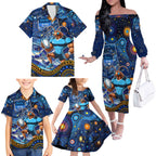 Personalised Mascot NSW Blues Rugby Family Matching Off The Shoulder Long Sleeve Dress and Hawaiian Shirt Aboriginal Galaxy