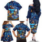 Personalised Mascot NSW Blues Rugby Family Matching Off The Shoulder Long Sleeve Dress and Hawaiian Shirt Aboriginal Galaxy