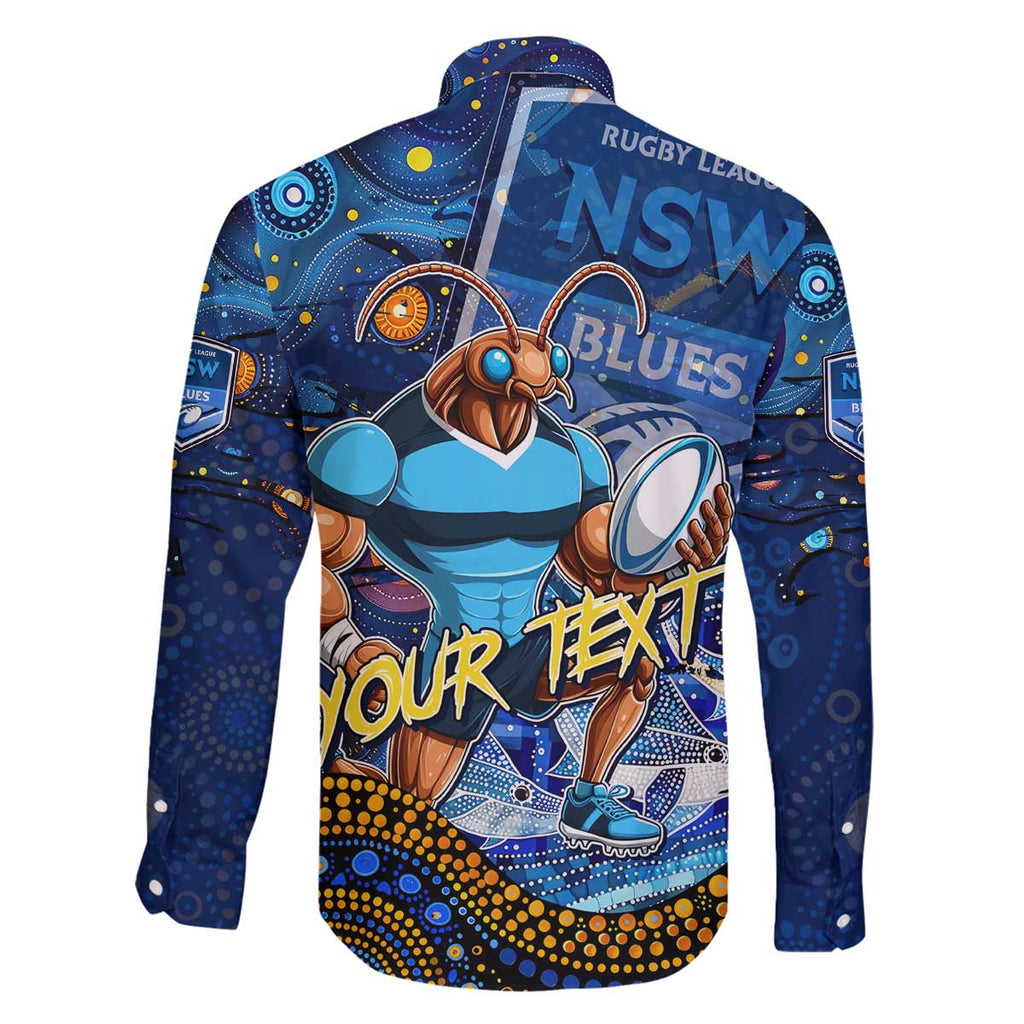 Personalised Mascot NSW Blues Rugby Family Matching Off The Shoulder Long Sleeve Dress and Hawaiian Shirt Aboriginal Galaxy
