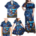Personalised Mascot NSW Blues Rugby Family Matching Off Shoulder Maxi Dress and Hawaiian Shirt Aboriginal Galaxy