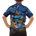 Personalised Mascot NSW Blues Rugby Family Matching Off Shoulder Maxi Dress and Hawaiian Shirt Aboriginal Galaxy