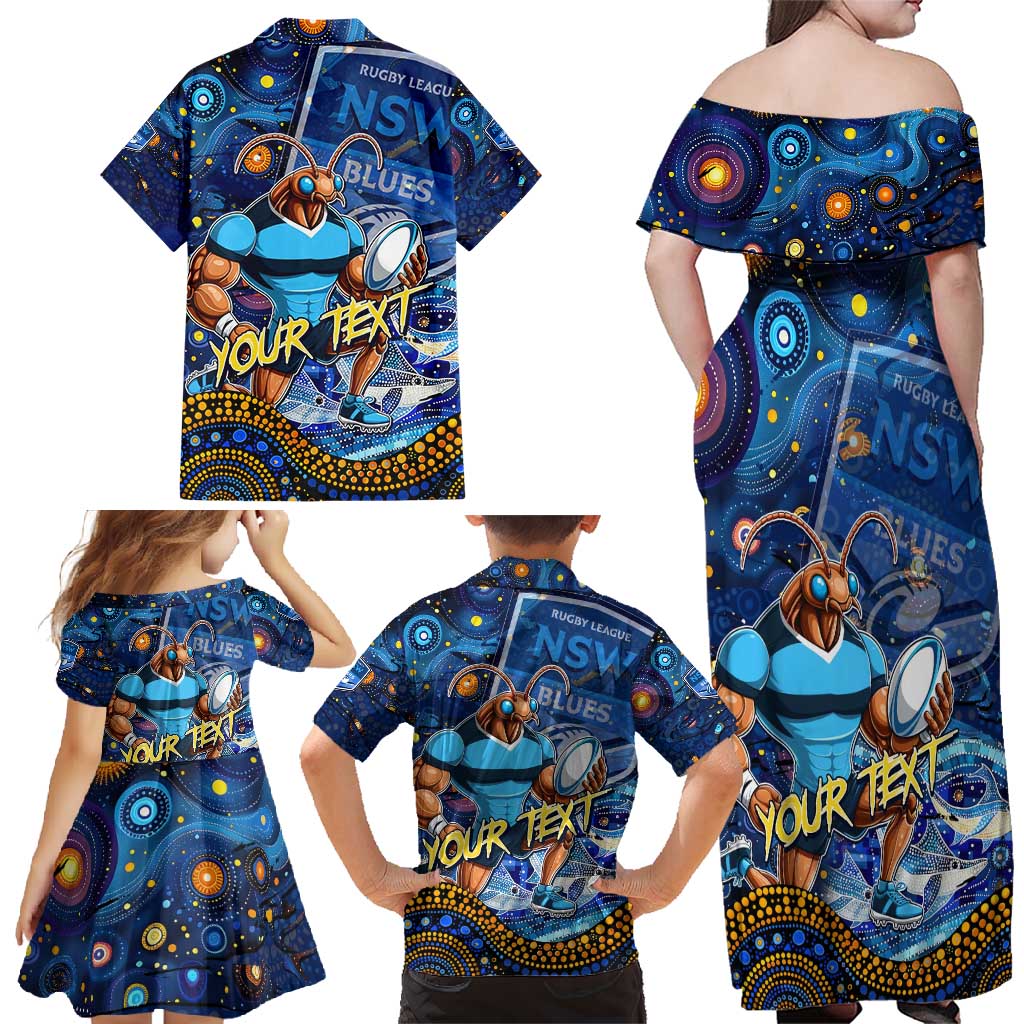 Personalised Mascot NSW Blues Rugby Family Matching Off Shoulder Maxi Dress and Hawaiian Shirt Aboriginal Galaxy