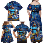 Personalised Mascot NSW Blues Rugby Family Matching Off Shoulder Maxi Dress and Hawaiian Shirt Aboriginal Galaxy