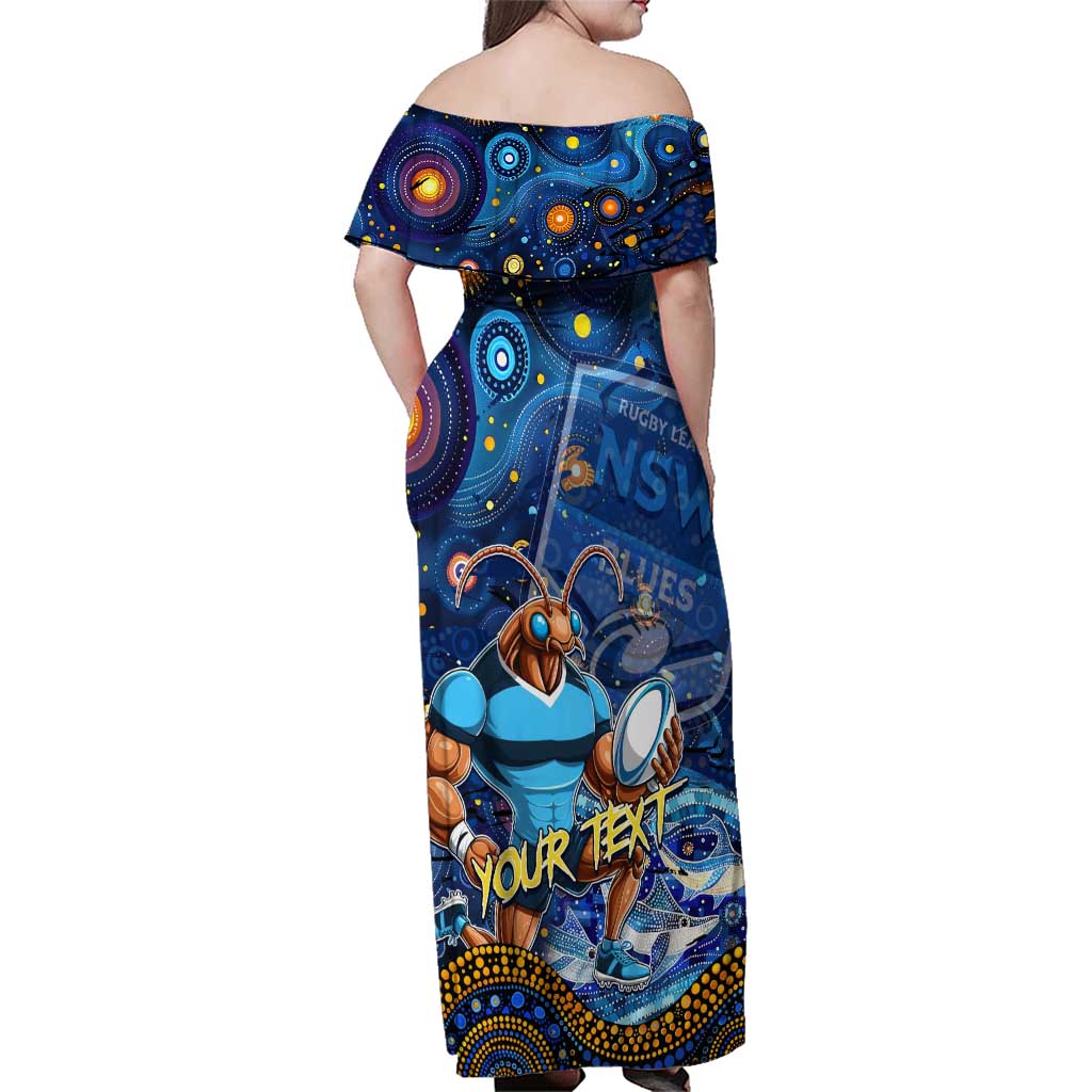 Personalised Mascot NSW Blues Rugby Family Matching Off Shoulder Maxi Dress and Hawaiian Shirt Aboriginal Galaxy