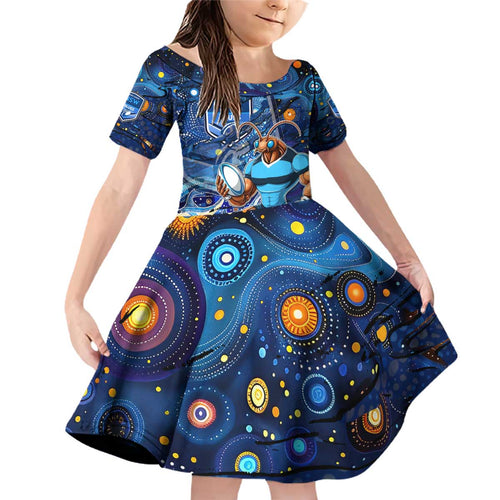 Personalised Mascot NSW Blues Rugby Family Matching Off Shoulder Short Dress and Hawaiian Shirt Aboriginal Galaxy