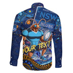 Personalised Mascot NSW Blues Rugby Family Matching Off Shoulder Short Dress and Hawaiian Shirt Aboriginal Galaxy
