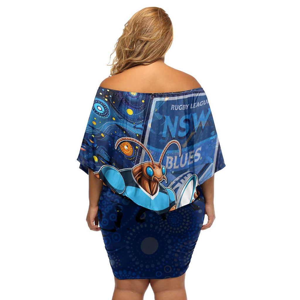 Personalised Mascot NSW Blues Rugby Family Matching Off Shoulder Short Dress and Hawaiian Shirt Aboriginal Galaxy