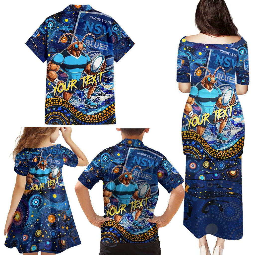 Personalised Mascot NSW Blues Rugby Family Matching Puletasi and Hawaiian Shirt Aboriginal Galaxy
