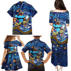 Personalised Mascot NSW Blues Rugby Family Matching Puletasi and Hawaiian Shirt Aboriginal Galaxy