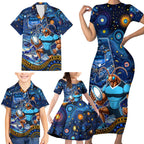 Personalised Mascot NSW Blues Rugby Family Matching Short Sleeve Bodycon Dress and Hawaiian Shirt Aboriginal Galaxy