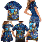Personalised Mascot NSW Blues Rugby Family Matching Short Sleeve Bodycon Dress and Hawaiian Shirt Aboriginal Galaxy
