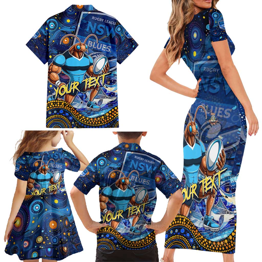 Personalised Mascot NSW Blues Rugby Family Matching Short Sleeve Bodycon Dress and Hawaiian Shirt Aboriginal Galaxy