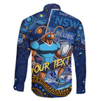 Personalised Mascot NSW Blues Rugby Family Matching Short Sleeve Bodycon Dress and Hawaiian Shirt Aboriginal Galaxy