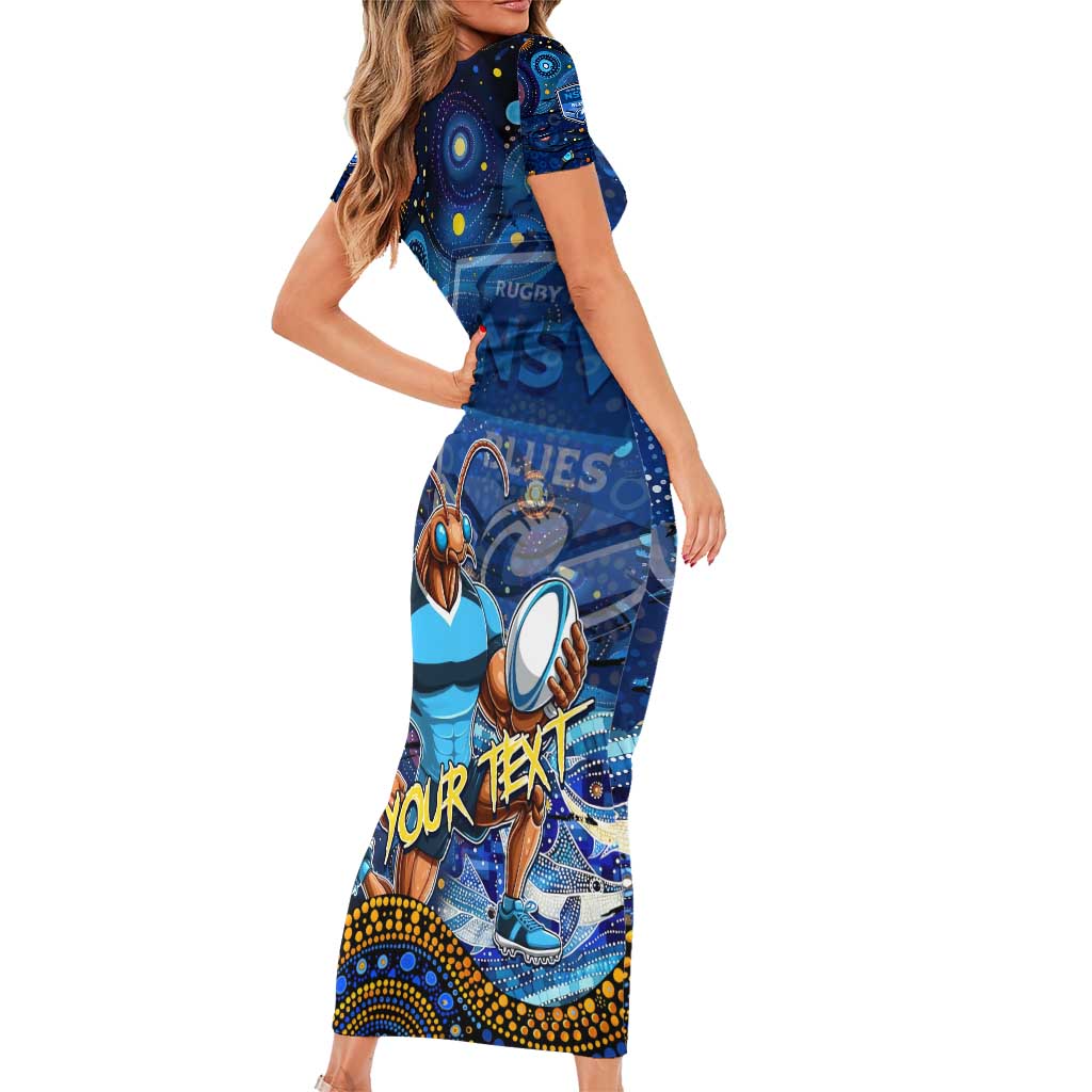Personalised Mascot NSW Blues Rugby Family Matching Short Sleeve Bodycon Dress and Hawaiian Shirt Aboriginal Galaxy