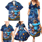 Personalised Mascot NSW Blues Rugby Family Matching Summer Maxi Dress and Hawaiian Shirt Aboriginal Galaxy