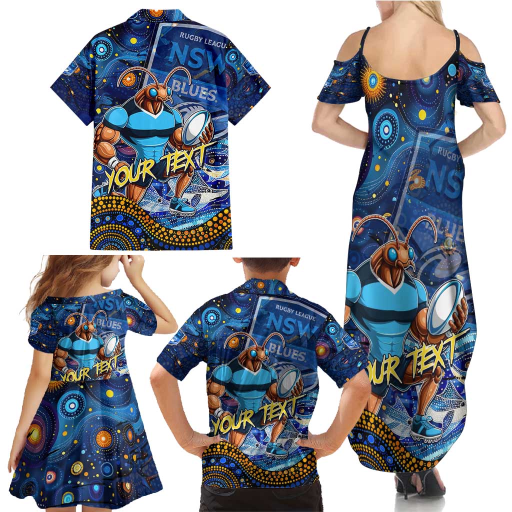 Personalised Mascot NSW Blues Rugby Family Matching Summer Maxi Dress and Hawaiian Shirt Aboriginal Galaxy