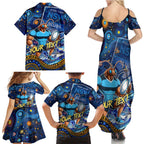 Personalised Mascot NSW Blues Rugby Family Matching Summer Maxi Dress and Hawaiian Shirt Aboriginal Galaxy