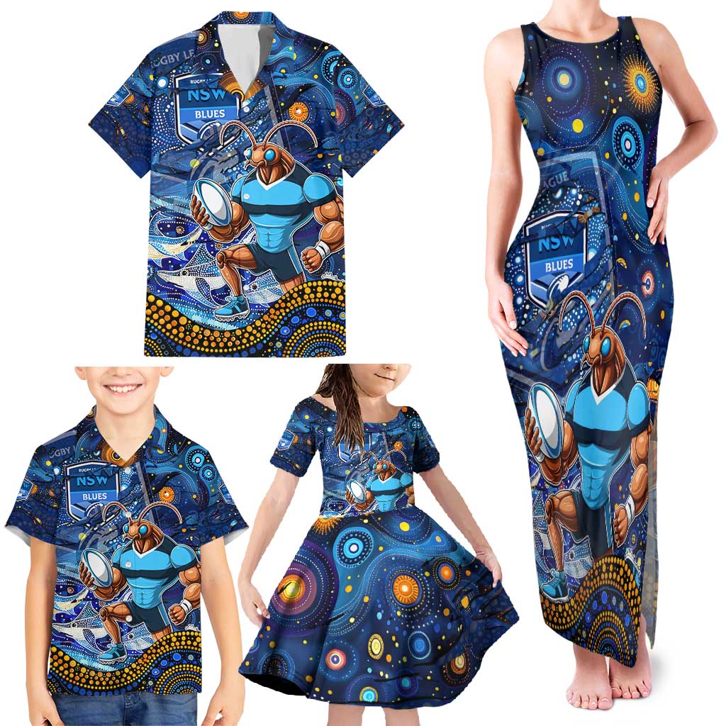 Personalised Mascot NSW Blues Rugby Family Matching Tank Maxi Dress and Hawaiian Shirt Aboriginal Galaxy