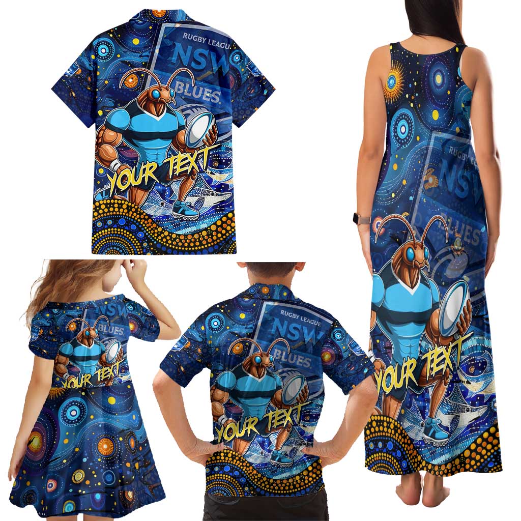 Personalised Mascot NSW Blues Rugby Family Matching Tank Maxi Dress and Hawaiian Shirt Aboriginal Galaxy