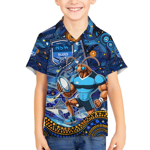 Personalised Mascot NSW Blues Rugby Hawaiian Shirt Aboriginal Galaxy