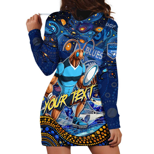 Personalised Mascot NSW Blues Rugby Hoodie Dress Aboriginal Galaxy