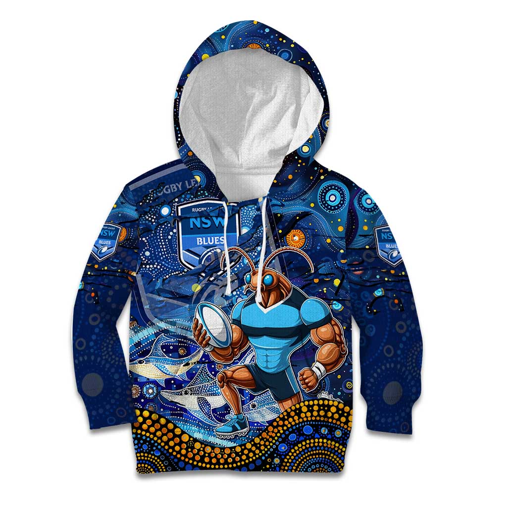 Personalised Mascot NSW Blues Rugby Kid Hoodie Aboriginal Galaxy