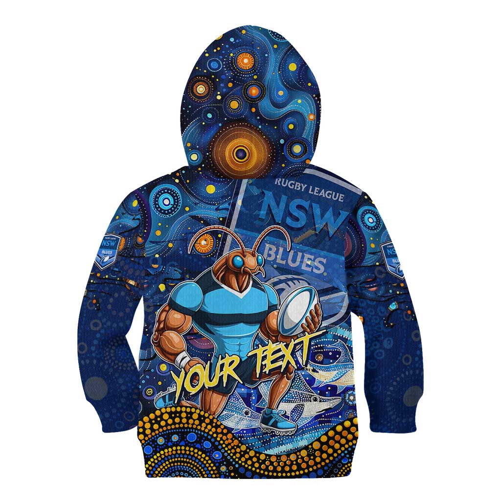 Personalised Mascot NSW Blues Rugby Kid Hoodie Aboriginal Galaxy