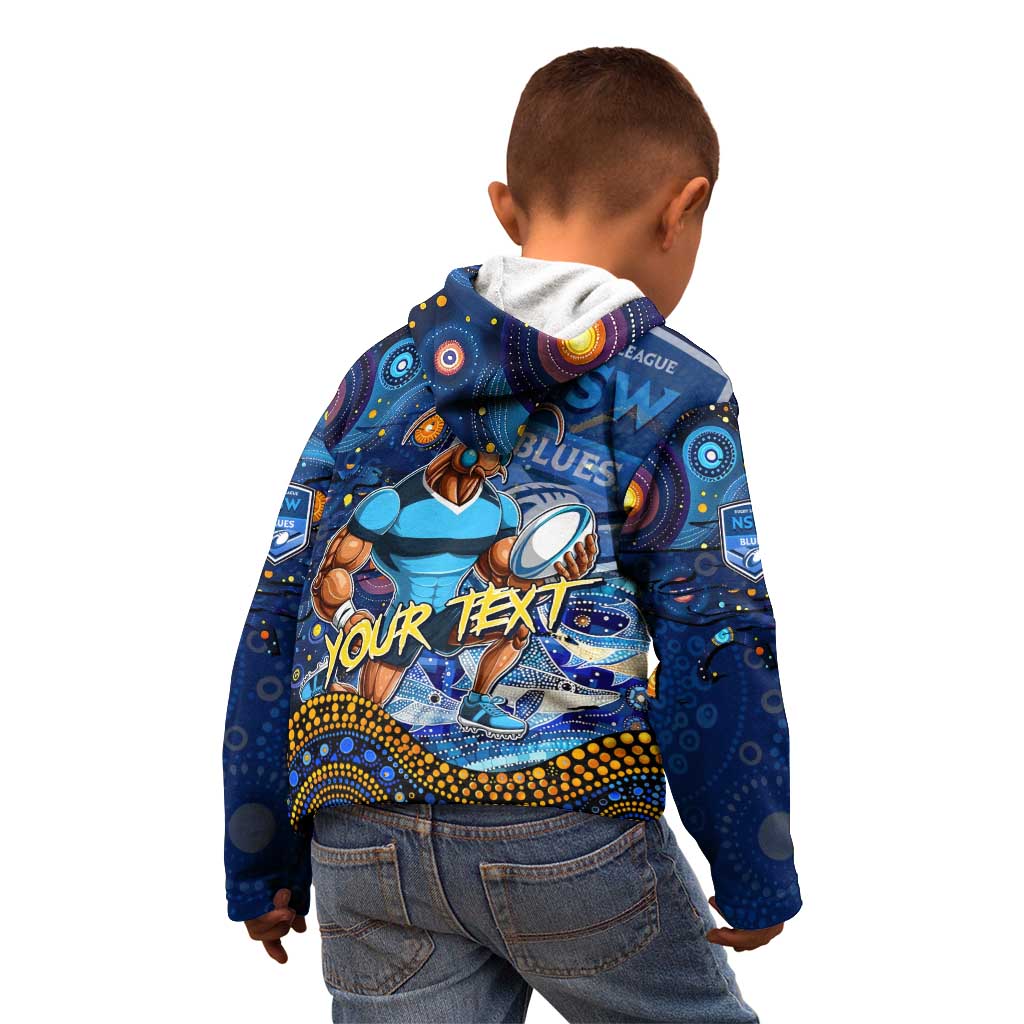 Personalised Mascot NSW Blues Rugby Kid Hoodie Aboriginal Galaxy