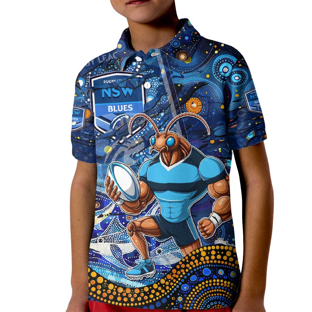 Personalised Mascot NSW Blues Rugby Kid Polo Shirt Aboriginal Galaxy