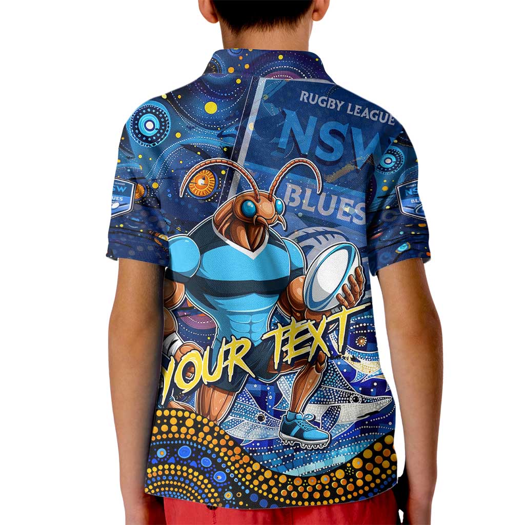 Personalised Mascot NSW Blues Rugby Kid Polo Shirt Aboriginal Galaxy