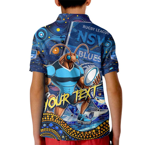 Personalised Mascot NSW Blues Rugby Kid Polo Shirt Aboriginal Galaxy