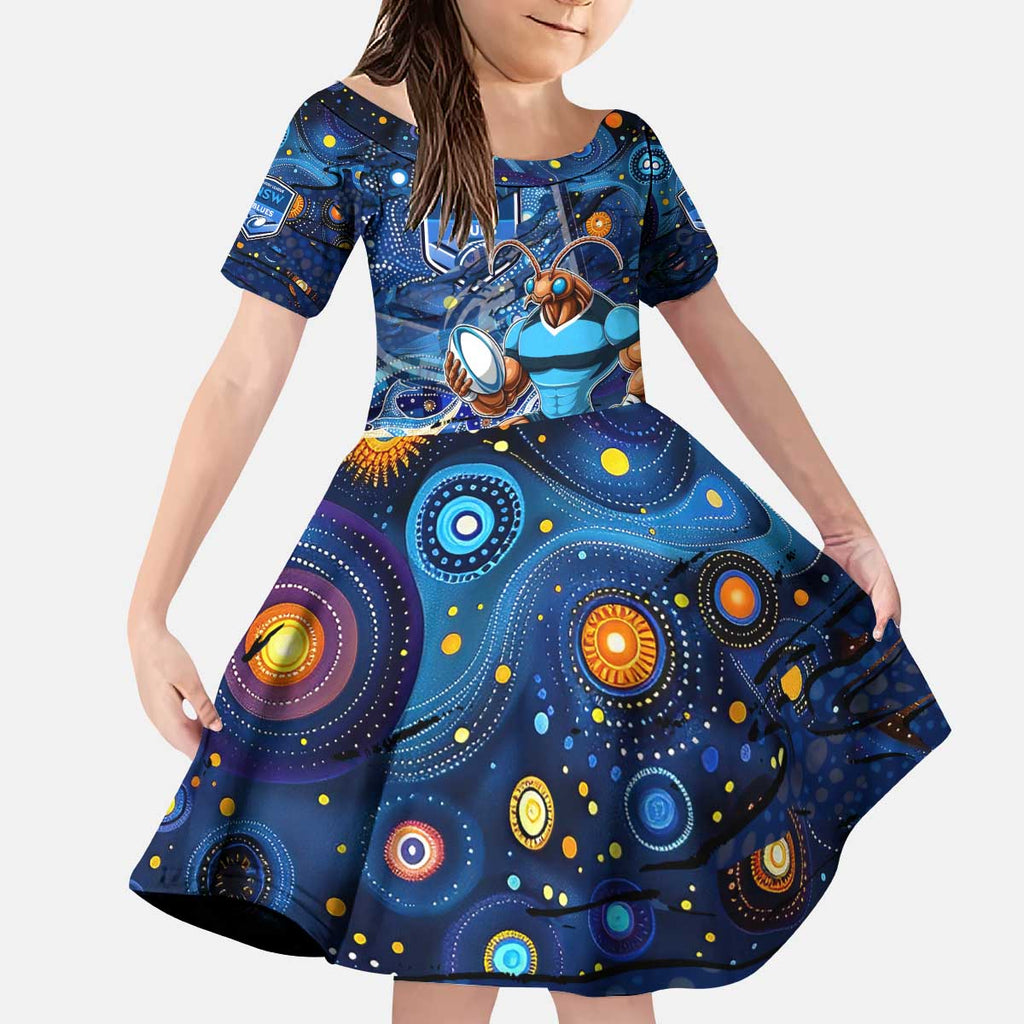 Personalised Mascot NSW Blues Rugby Kid Short Sleeve Dress Aboriginal Galaxy