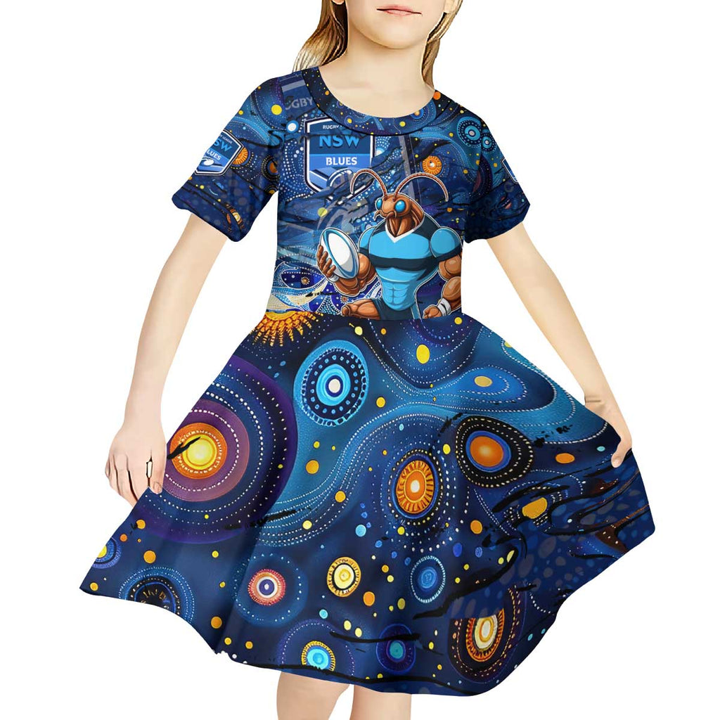 Personalised Mascot NSW Blues Rugby Kid Short Sleeve Dress Aboriginal Galaxy