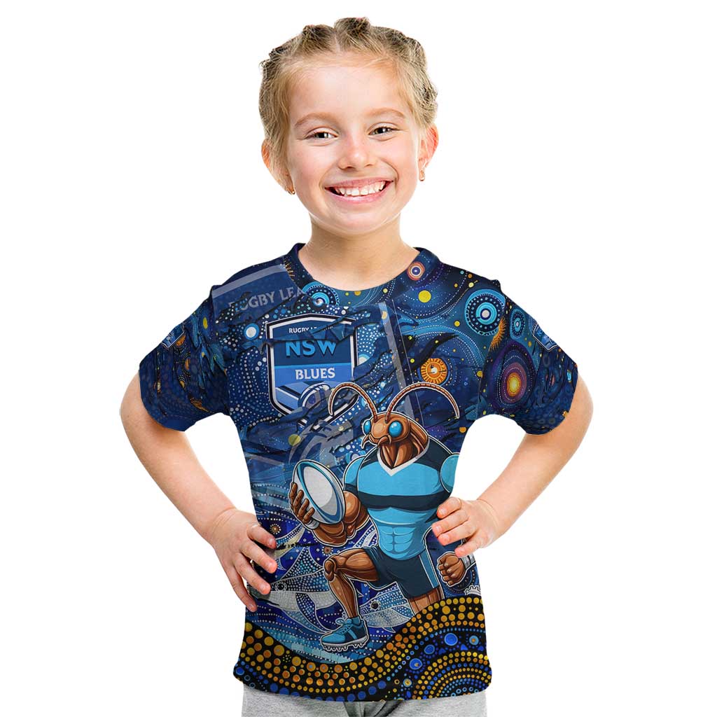 Personalised Mascot NSW Blues Rugby Kid T Shirt Aboriginal Galaxy