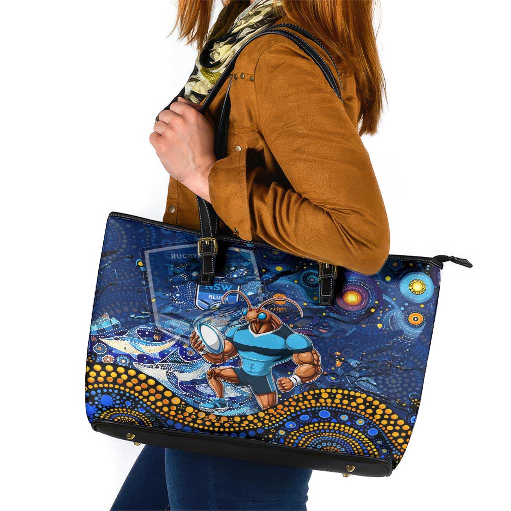 Mascot NSW Blues Rugby Leather Tote Bag Aboriginal Galaxy