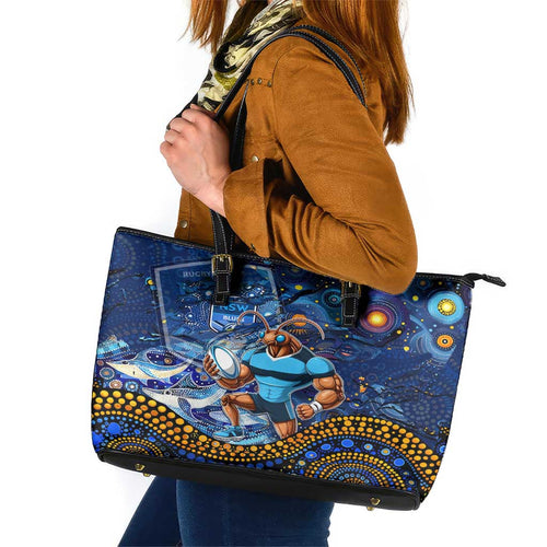 Mascot NSW Blues Rugby Leather Tote Bag Aboriginal Galaxy