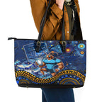 Mascot NSW Blues Rugby Leather Tote Bag Aboriginal Galaxy